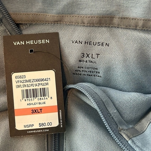 Van Heusen Essential Stain Shield Pique Quarter Zip Pullover in Ashley Blue 3XLT - Picture 8 of 11